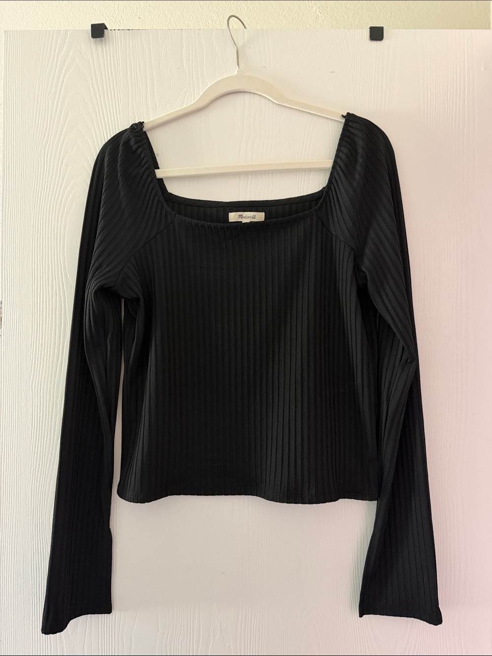 Madewell Black Ribbed Square Neck Long-Sleeve Top
